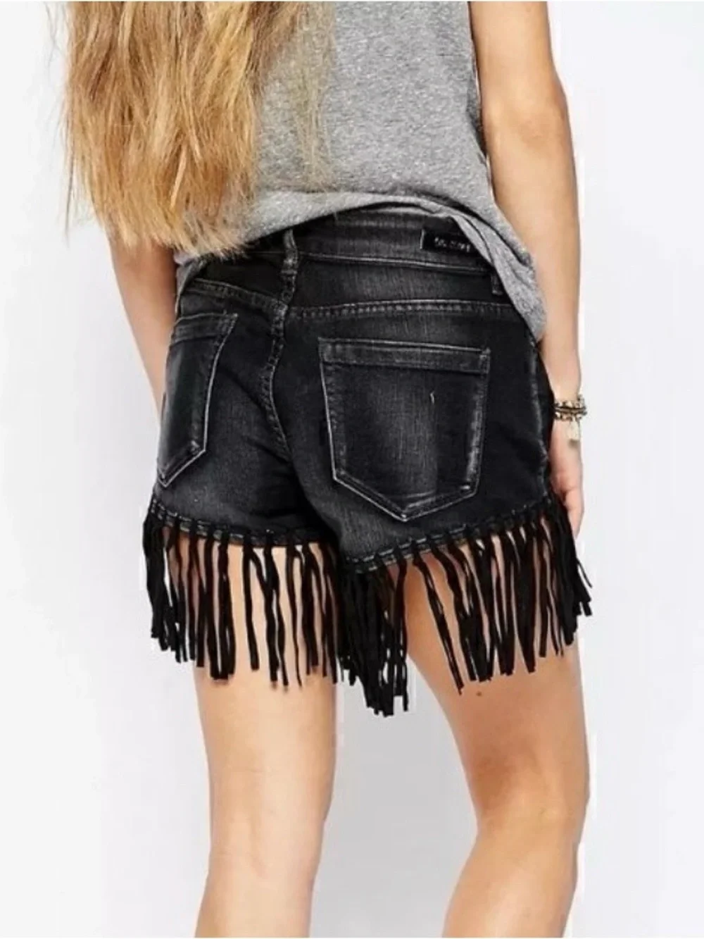 NWT BLANKNYC Black Fringe Denim Shorts Size 25 Festival Boho Western
